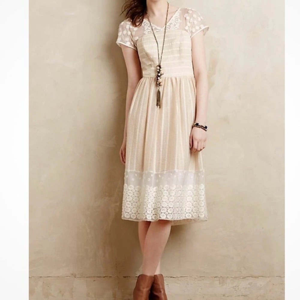 Moulinette Soeurs Poema Lace‎ Embroidered & Textured Chiffon Midi Dress Party